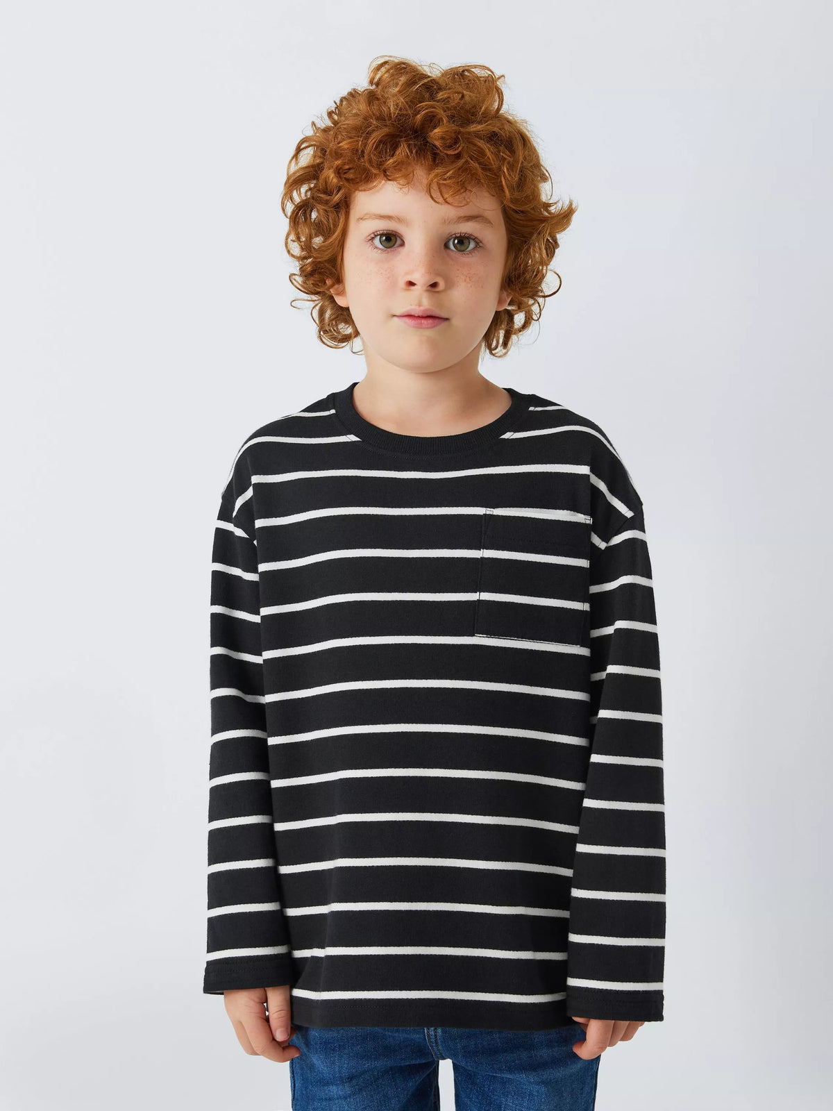 John Lewis kids' Breton stripe top in black, UK version