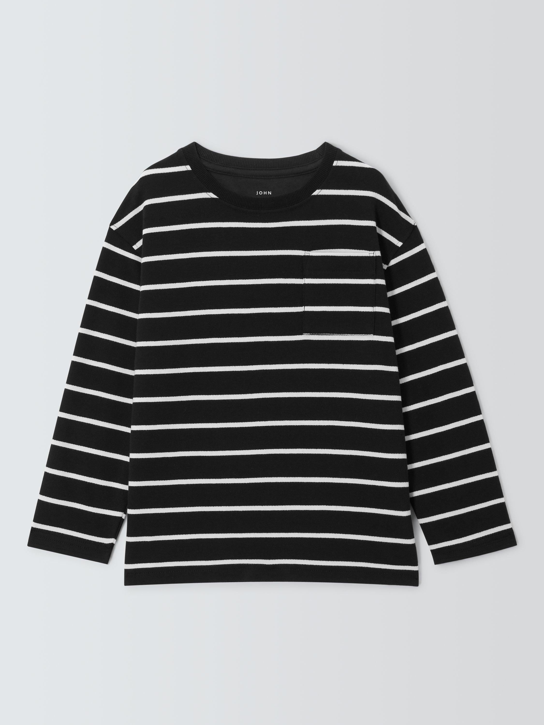 John Lewis kids' Breton stripe top in black, UK version