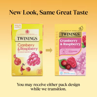Twinings cranberry and raspberry herbal tea bags 20 tea bags 40g (British brand)