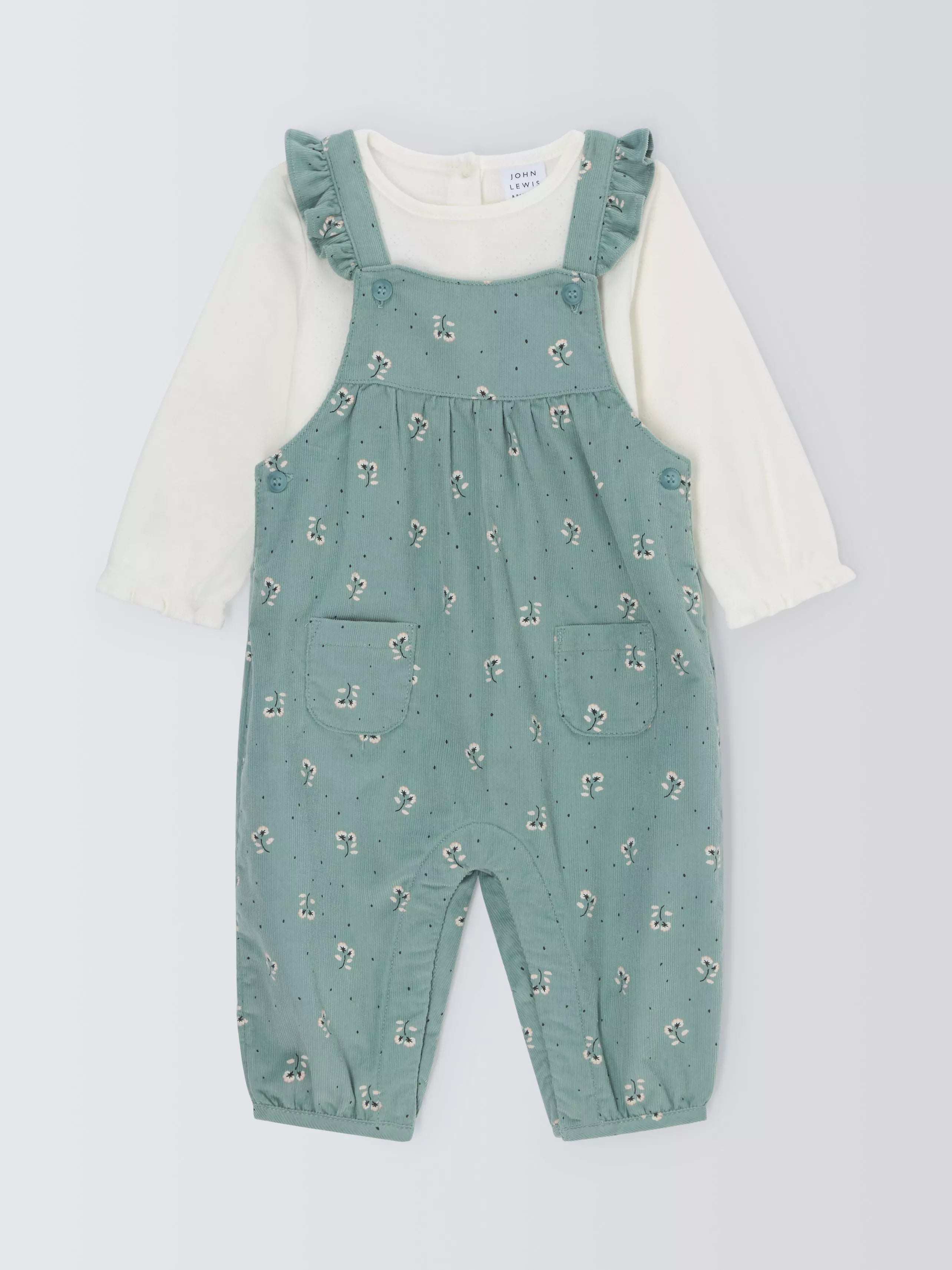 John Lewis Baby Cotton Long Sleeve Bodysuit & Floral Dungaree Set, Multi - McGrocer