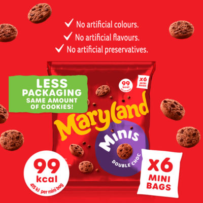 Maryland 6 Minis Double Choc Cookies 118.8g imported from the UK