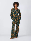 John Lewis Linear Floral Brushed Cotton Pyjama Set, Evergreen/Ochre - McGrocer