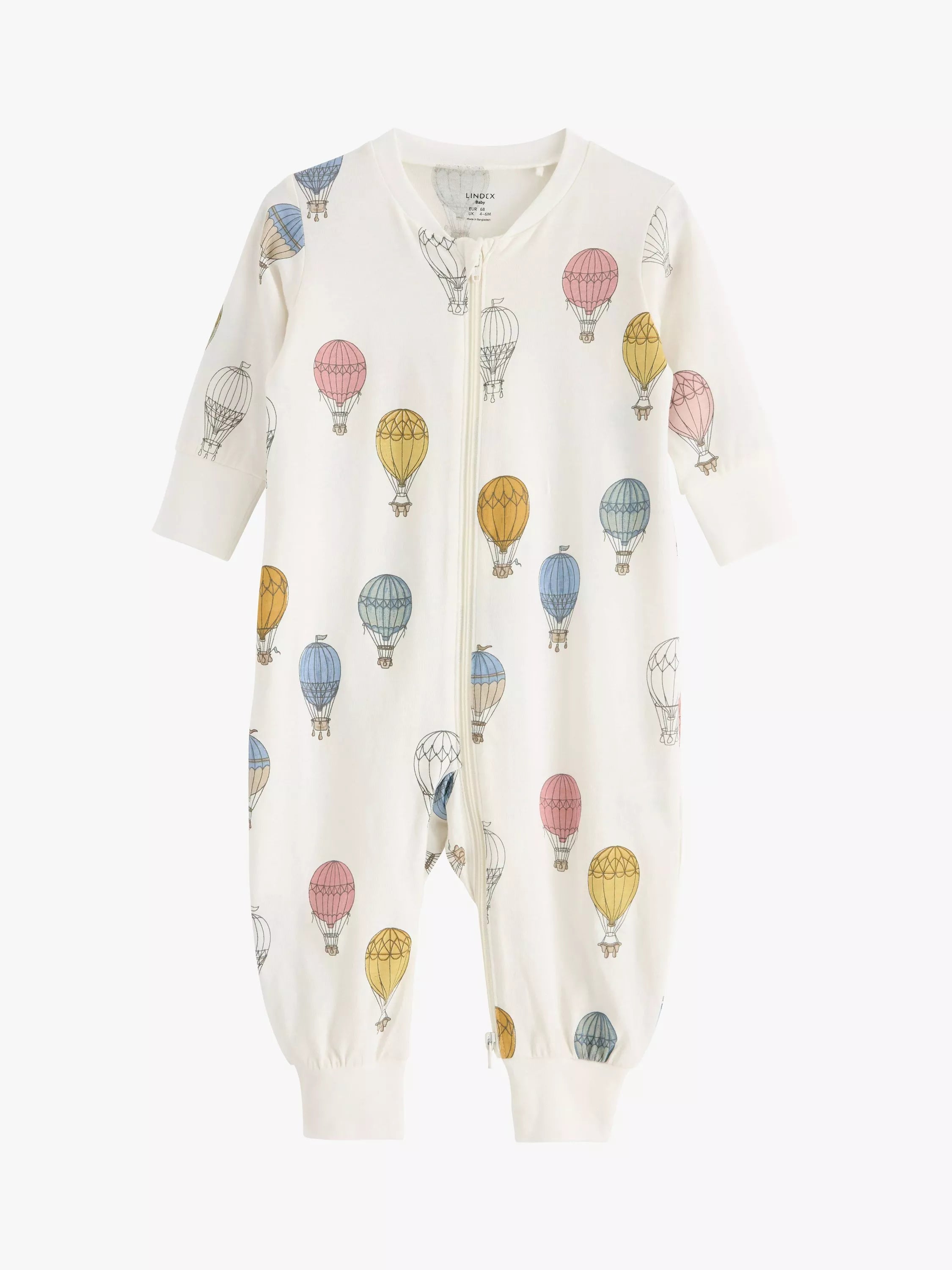 Lindex Baby Organic Cotton Hot Air Balloon Print Sleepsuit, Light Dusty White - McGrocer