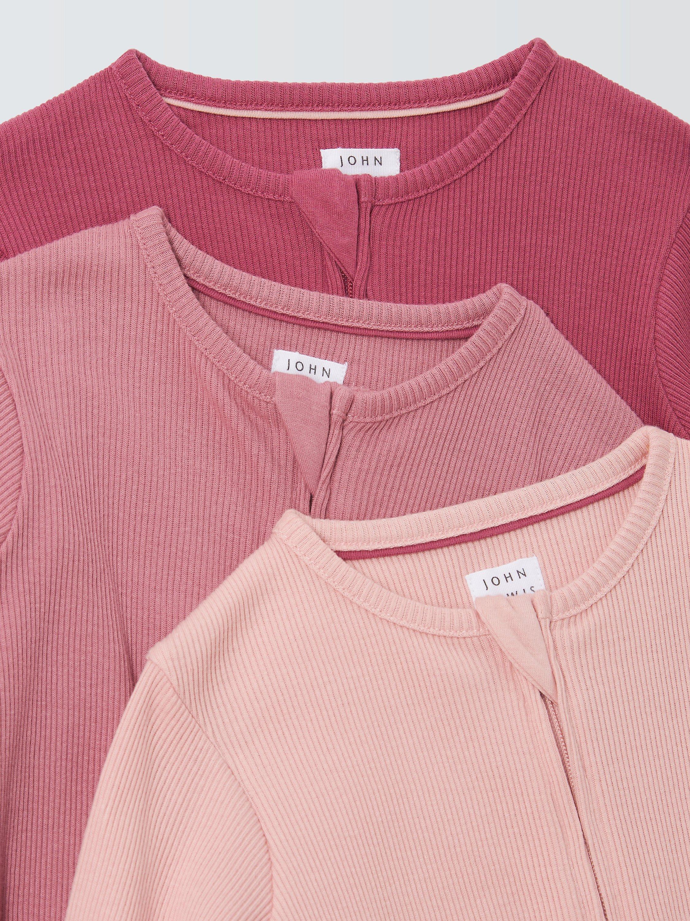 John Lewis Cotton Ribbed Baby Sleepsuit Pack of 3, UK version