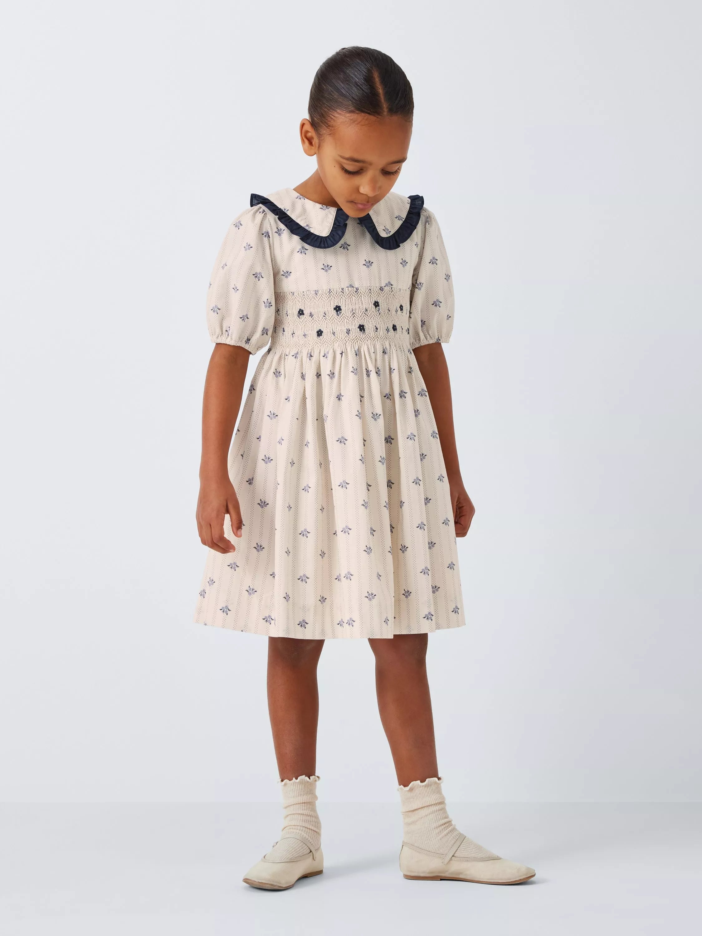 John Lewis Heirloom Collection Kids' Smocked Dobby Dress, Cream - McGrocer