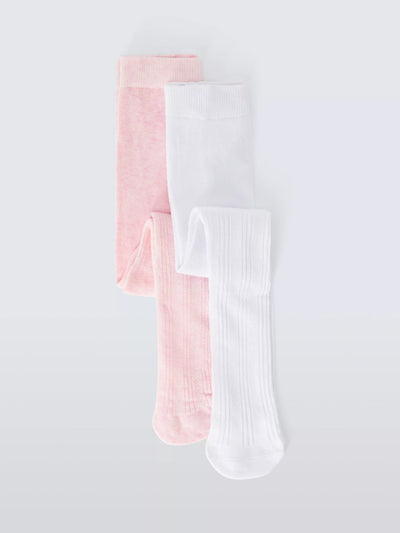 John Lewis Baby Organic Cotton Blend Textured Tights, Pack of 2, Multi