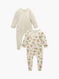 Purebaby Baby Organic Cotton Printed Sleepsuit, Pack of 2, Harvest Print - McGrocer