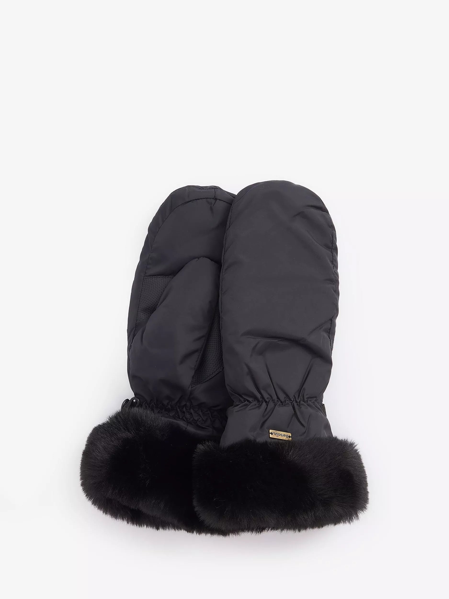 Barbour Primrose Faux Fur Cuff Mittens, Black - McGrocer