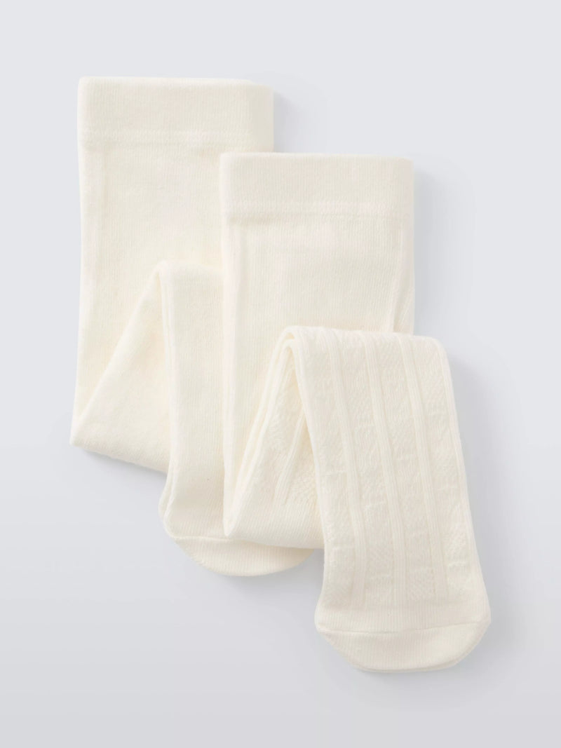 John Lewis Baby Plain and Cable Tights, Pack of 2 - McGrocer