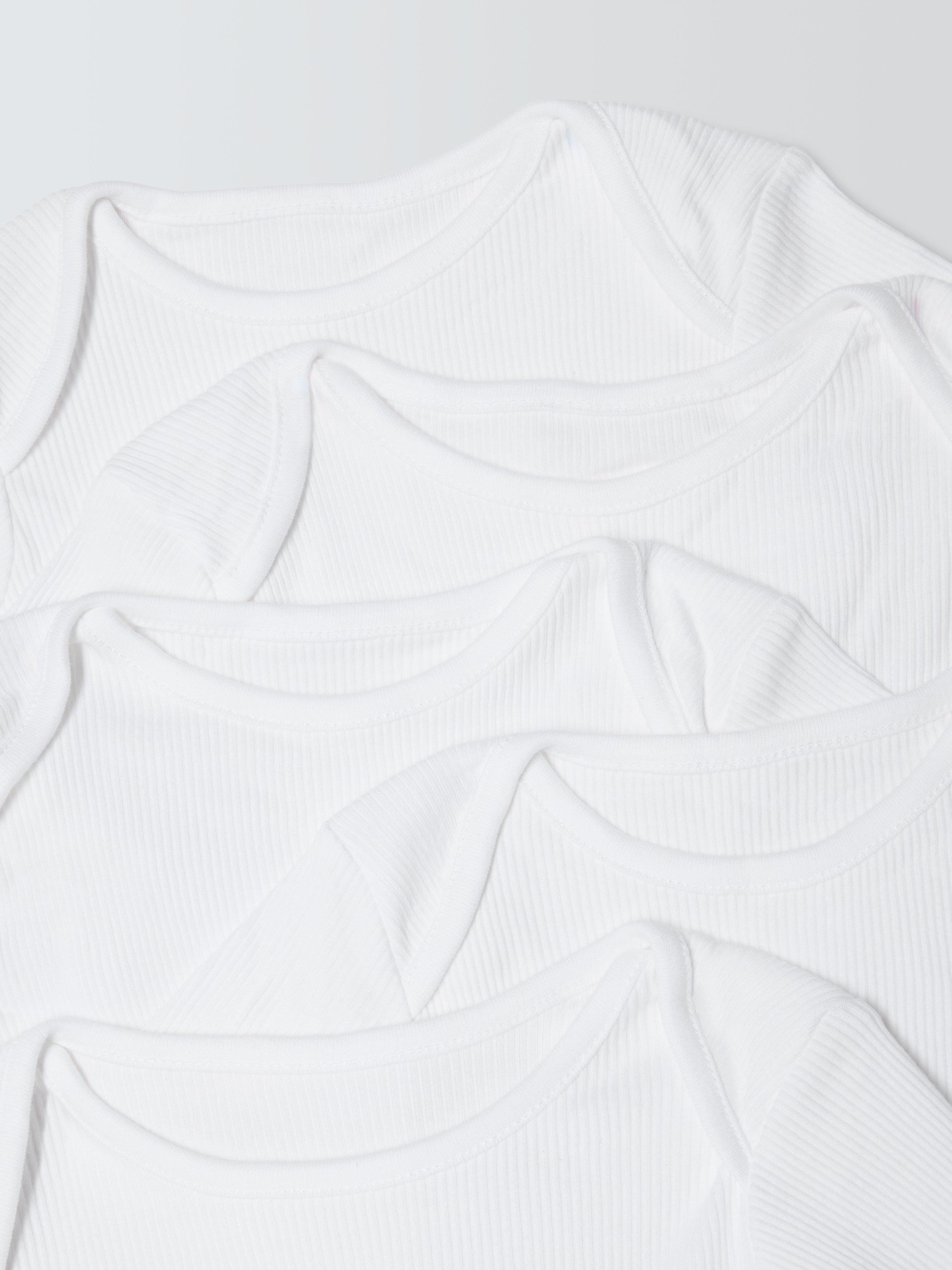 John Lewis White Cotton Short Sleeve Rib Baby Bodysuits Pack of 5, UK version