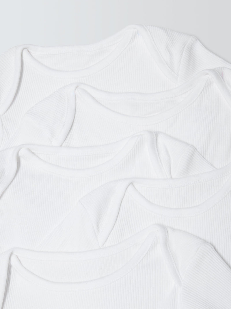 John Lewis White Cotton Short Sleeve Rib Baby Bodysuits Pack of 5, UK version
