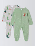 John Lewis Baby Christmas Trees Zip Cotton Sleepsuit, Pack of 2, Multi - McGrocer