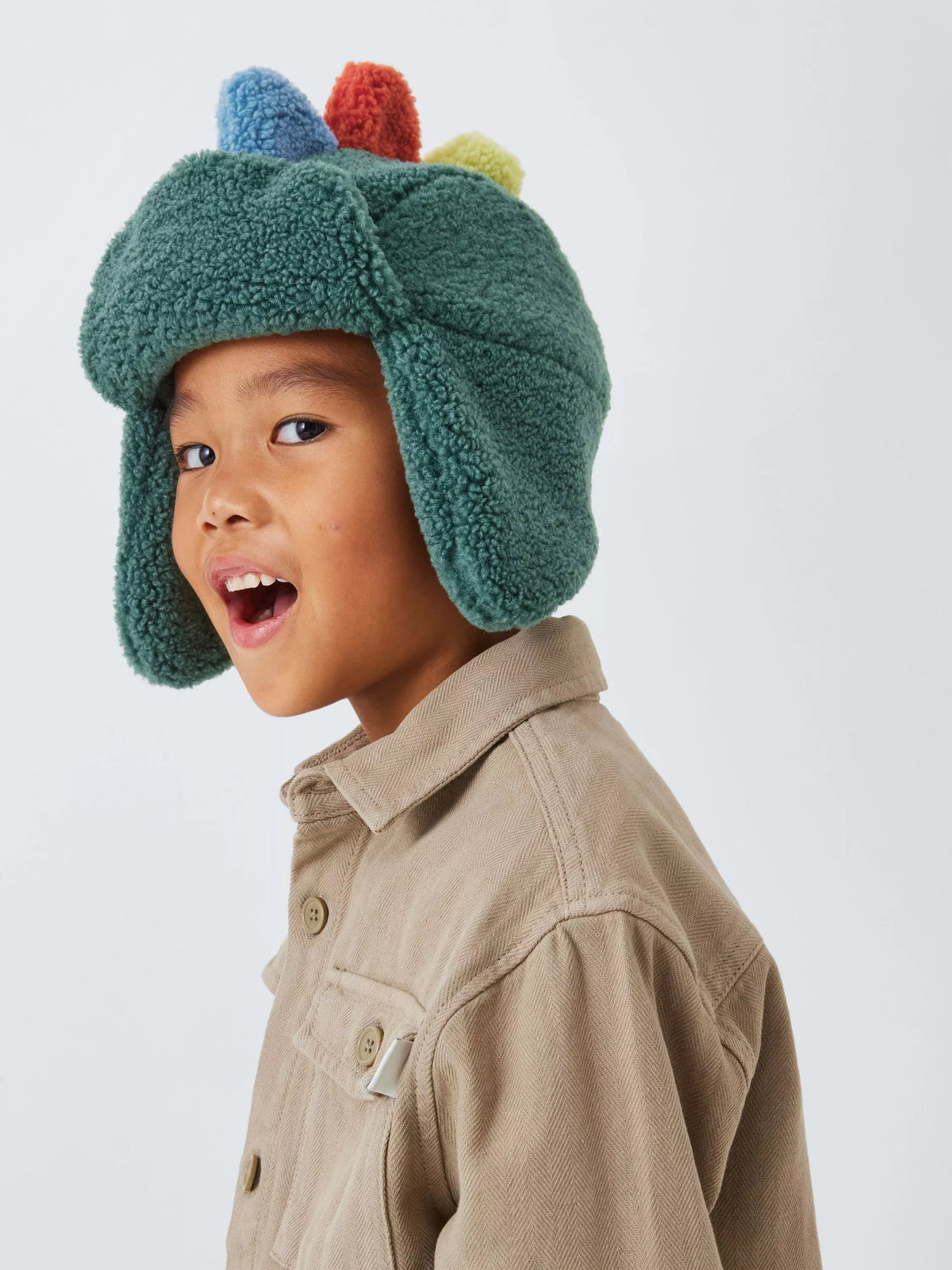 John Lewis kids' dino spike trapper hat green, UK version