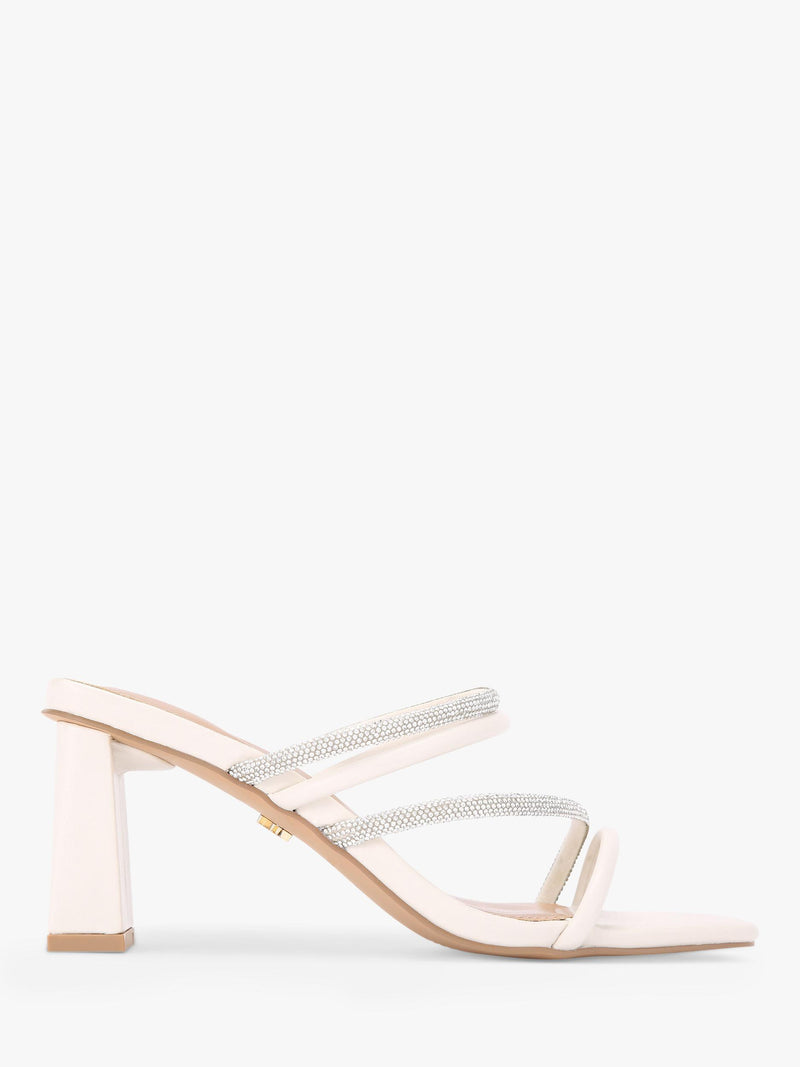 Diamante Strap Mules with 7cm Block Heel in Canvas