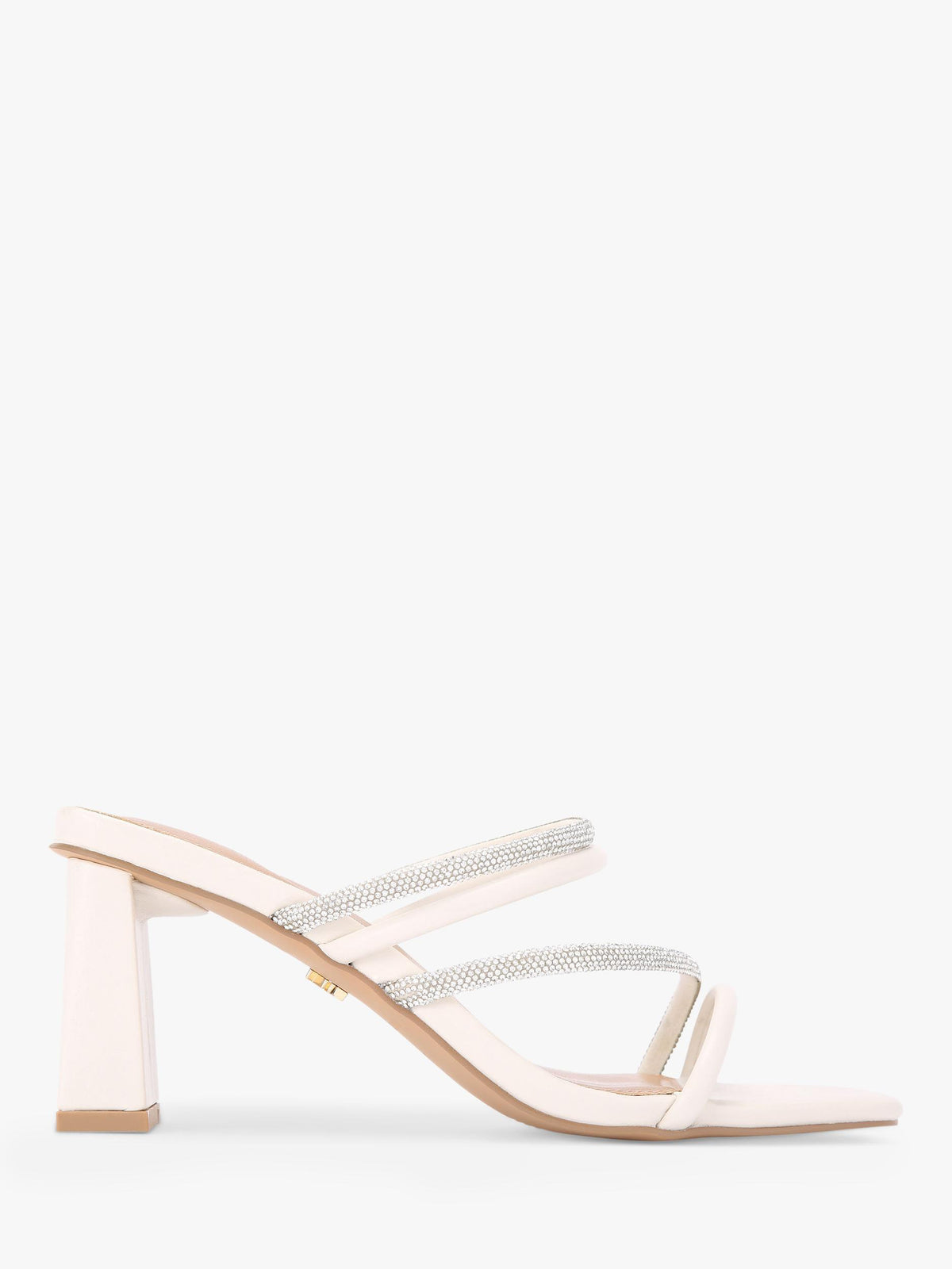 Diamante Strap Mules with 7cm Block Heel in Canvas