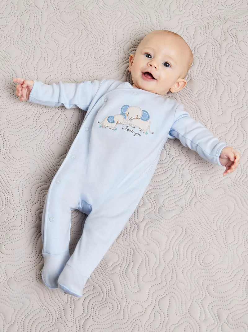 Mini Cuddles Baby Elephant Wrap Sleepsuit, Blue - McGrocer