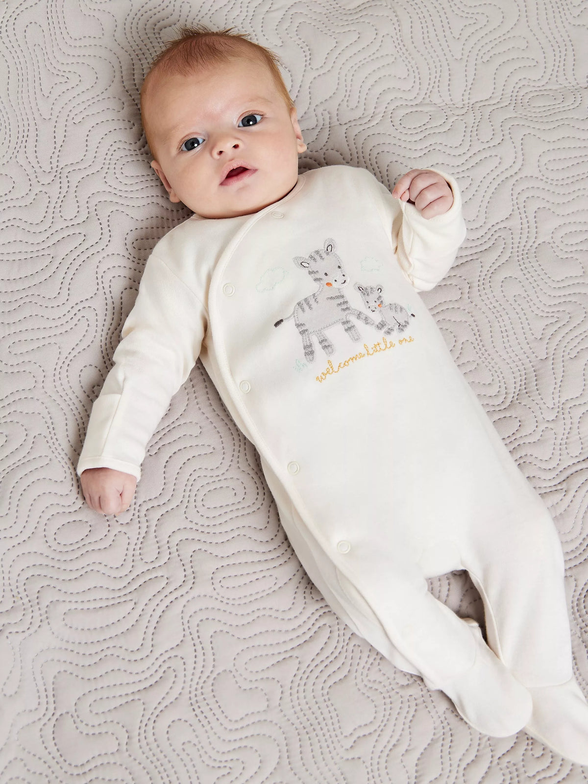 Mini Cuddles Baby Zebra Wrap Sleepsuit, Cream - McGrocer