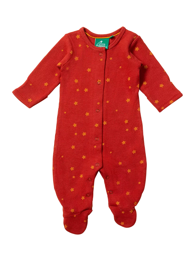 Little Green Radicals Baby Star Organic Cotton Waffle Sleepsuit, Hazelnut Stars - McGrocer