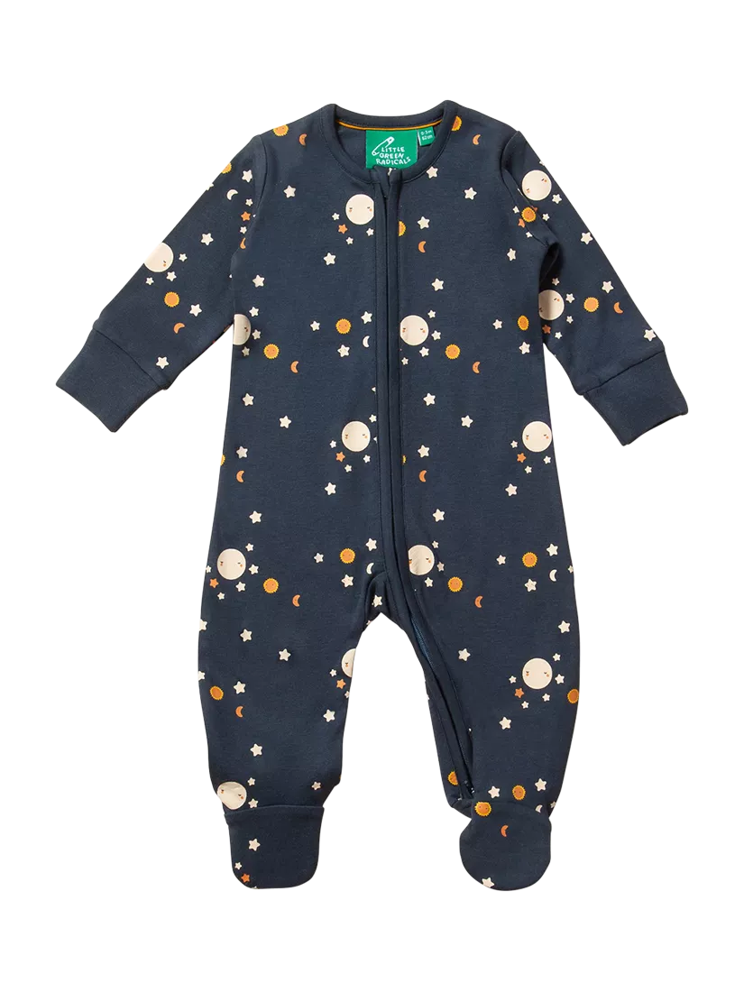 Little Green Radicals Baby Moon Zip Babygrow, Blue/Multi - McGrocer