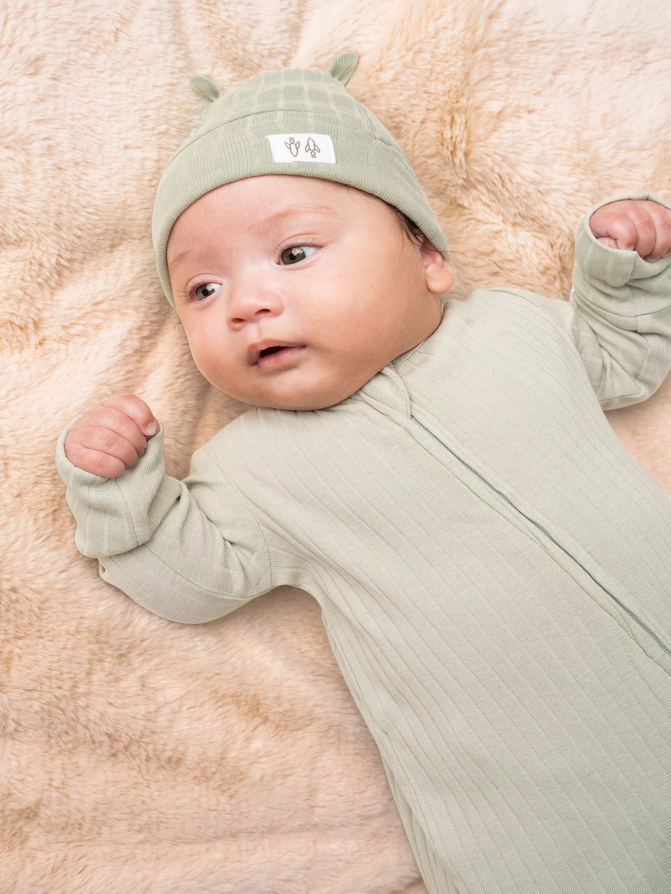 Angel & Rocket Baby Rib Onesie & Hat Set, Green - McGrocer