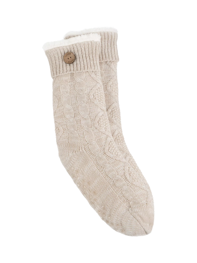 Textured Button Detail Slipper Socks with Sherpa Lining and Slip-Resistant Tread, Biscuit