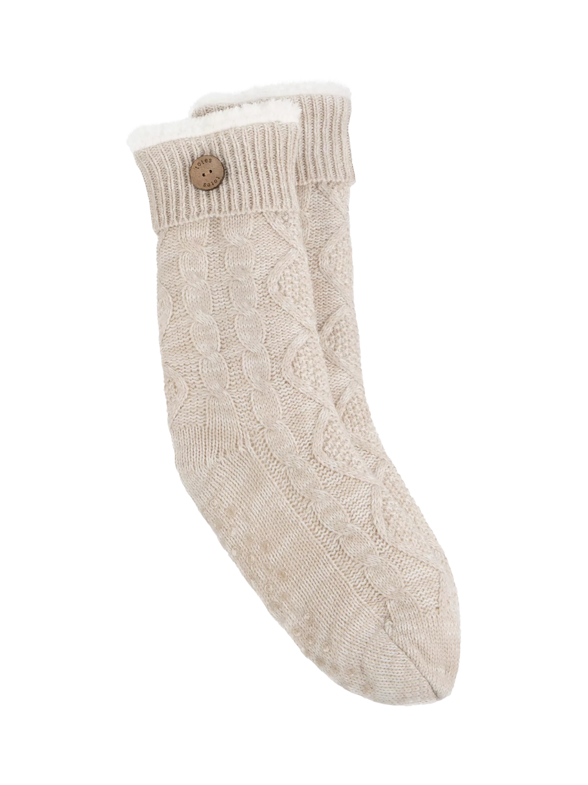 totes textured button detail slipper socks, biscuit color (British brand)