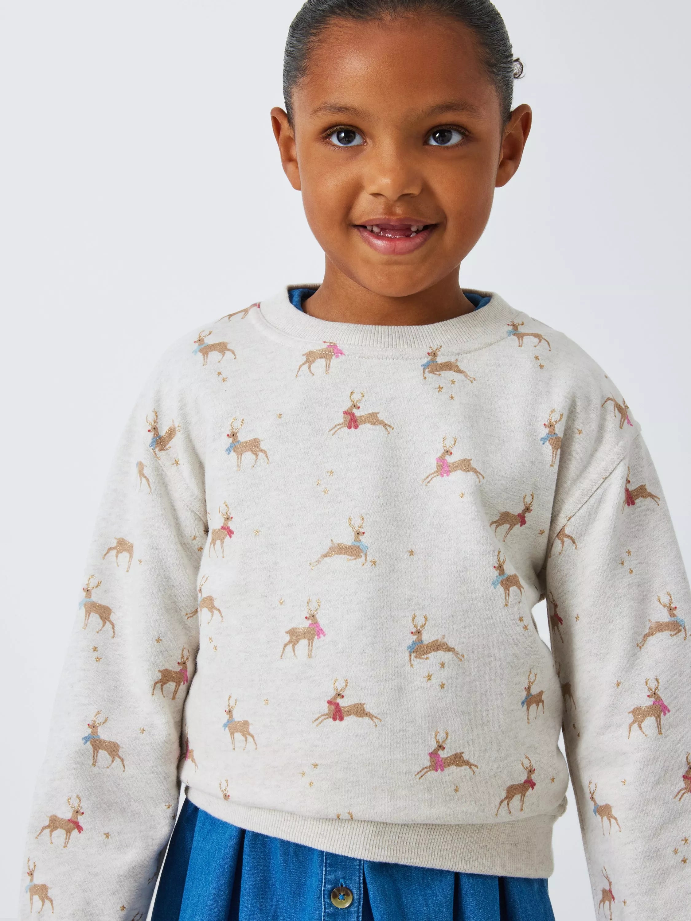 John Lewis Kids' Christmas Reindeers Sweatshirt, Oatmeal - McGrocer
