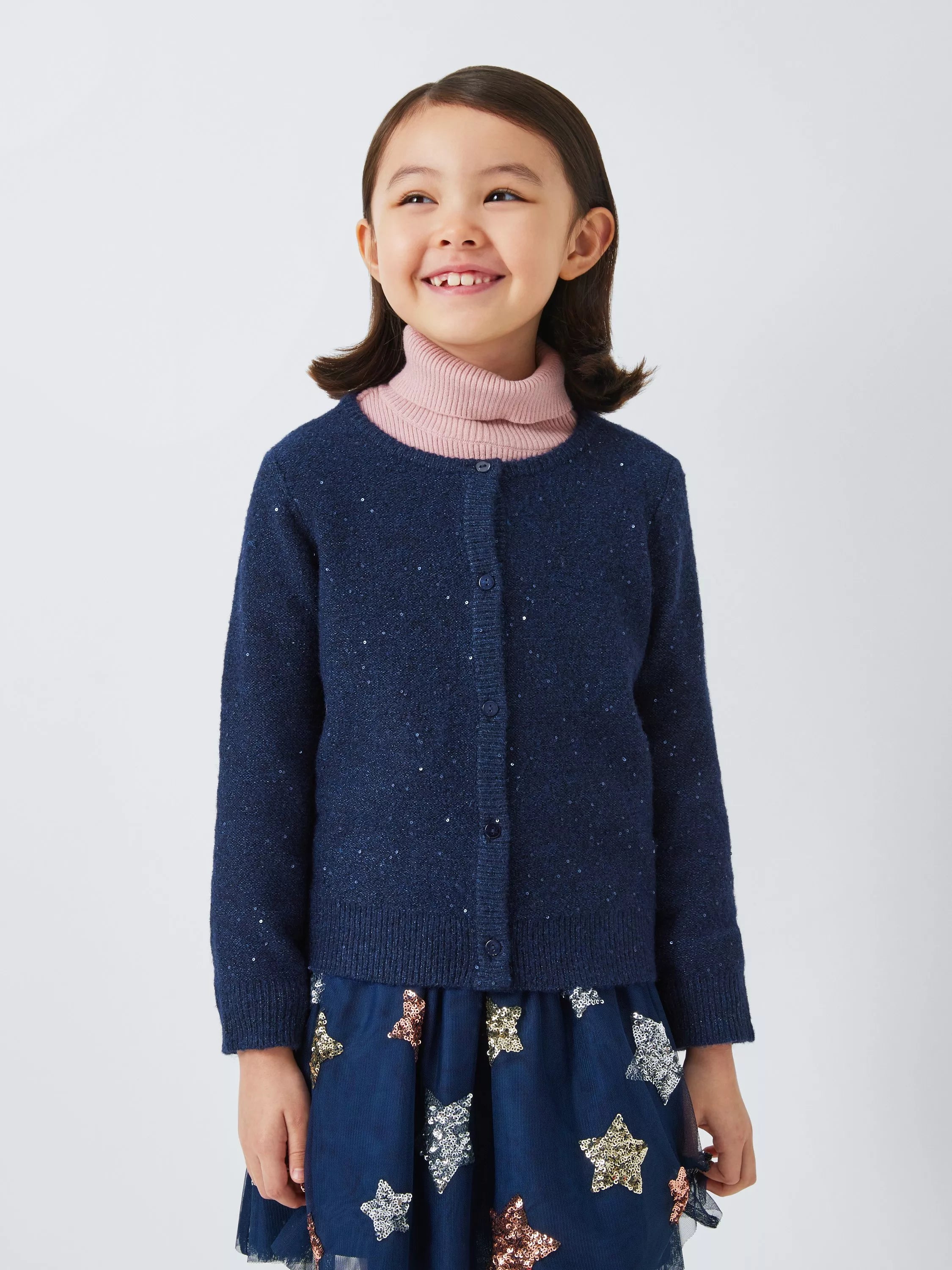 John Lewis Kids' Sequin Knit Cardigan, Navy - McGrocer