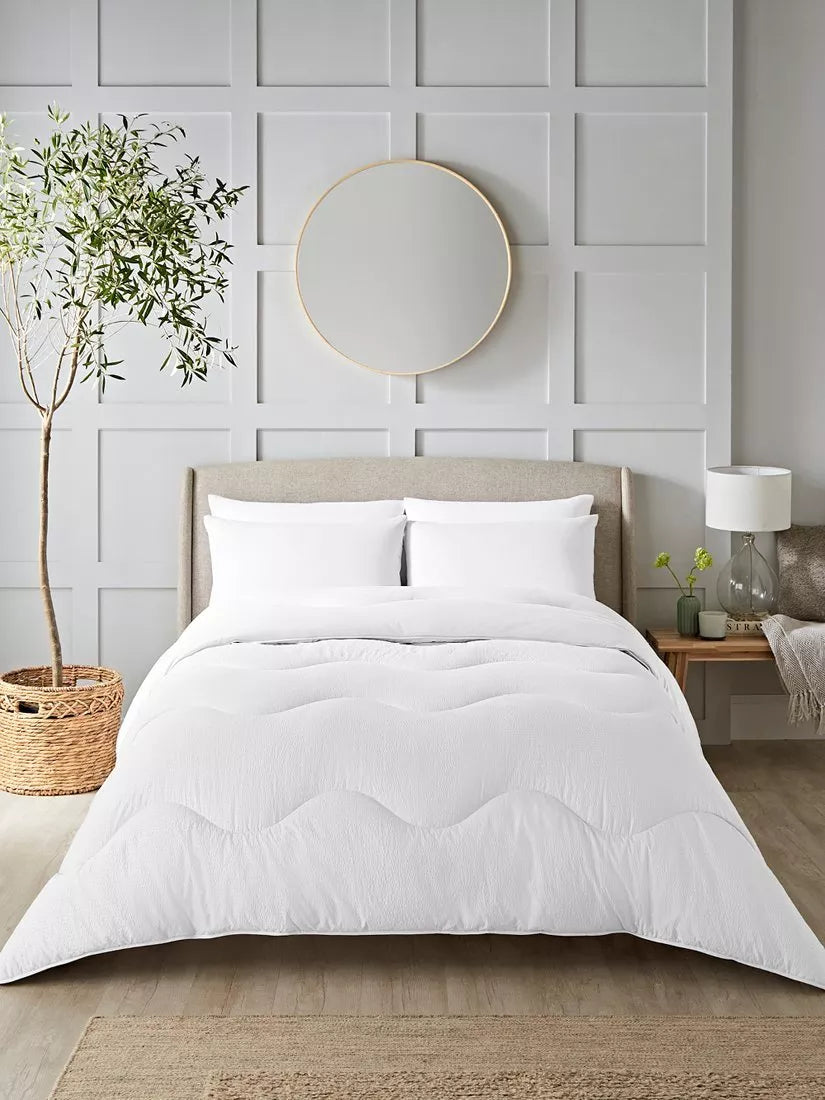 Night Lark seersucker coverless duvet and pillowcase set in polar white, imported from the UK