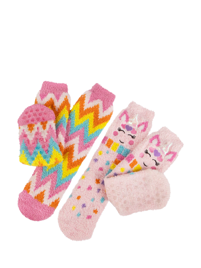totes Kids' Unicorns & Zig Zag Stripes Slipper Socks, Pack of 2, Multi