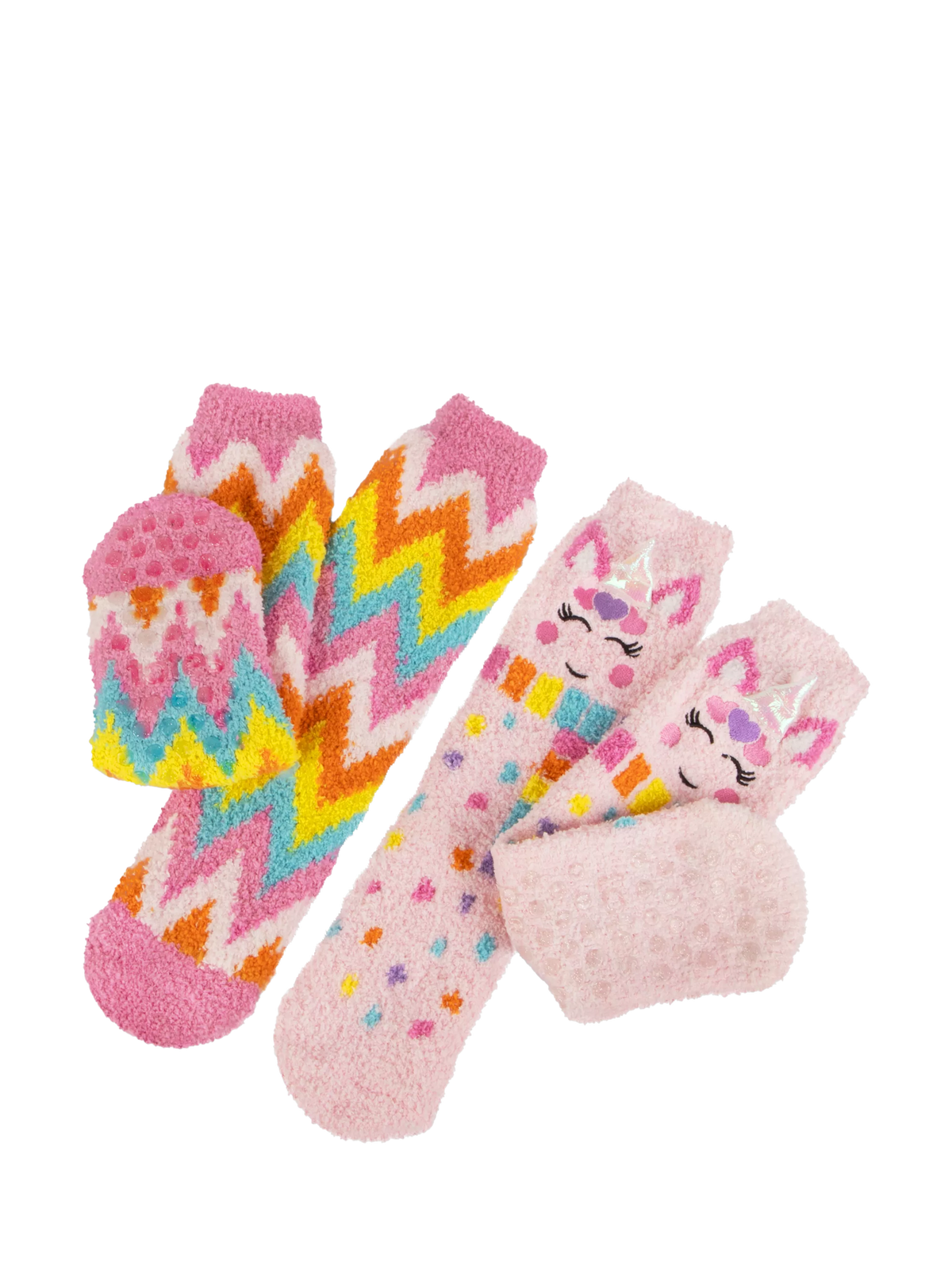totes Kids' Unicorns & Zig Zag Stripes Slipper Socks, Pack of 2, Multi