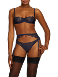 Coco de Mer Beatrice Lace Suspender Belt, Navy - McGrocer