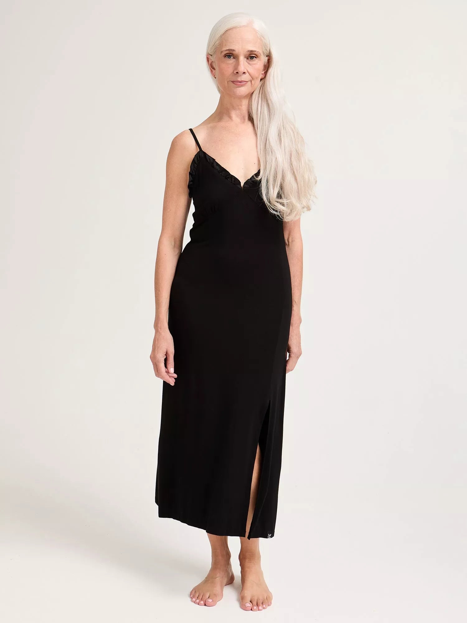 Pretty You London Bamboo Frill Chemise in black, imported from the UK
