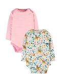 Frugi Baby Super Special Organic Cotton Bodysuits, Pack of 2, Giraffe/Cosmo Stripe - McGrocer