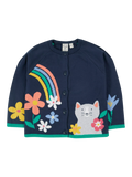 Frugi Kids' Reva Organic Cotton  Applique Cardigan, Navy/Multi - McGrocer