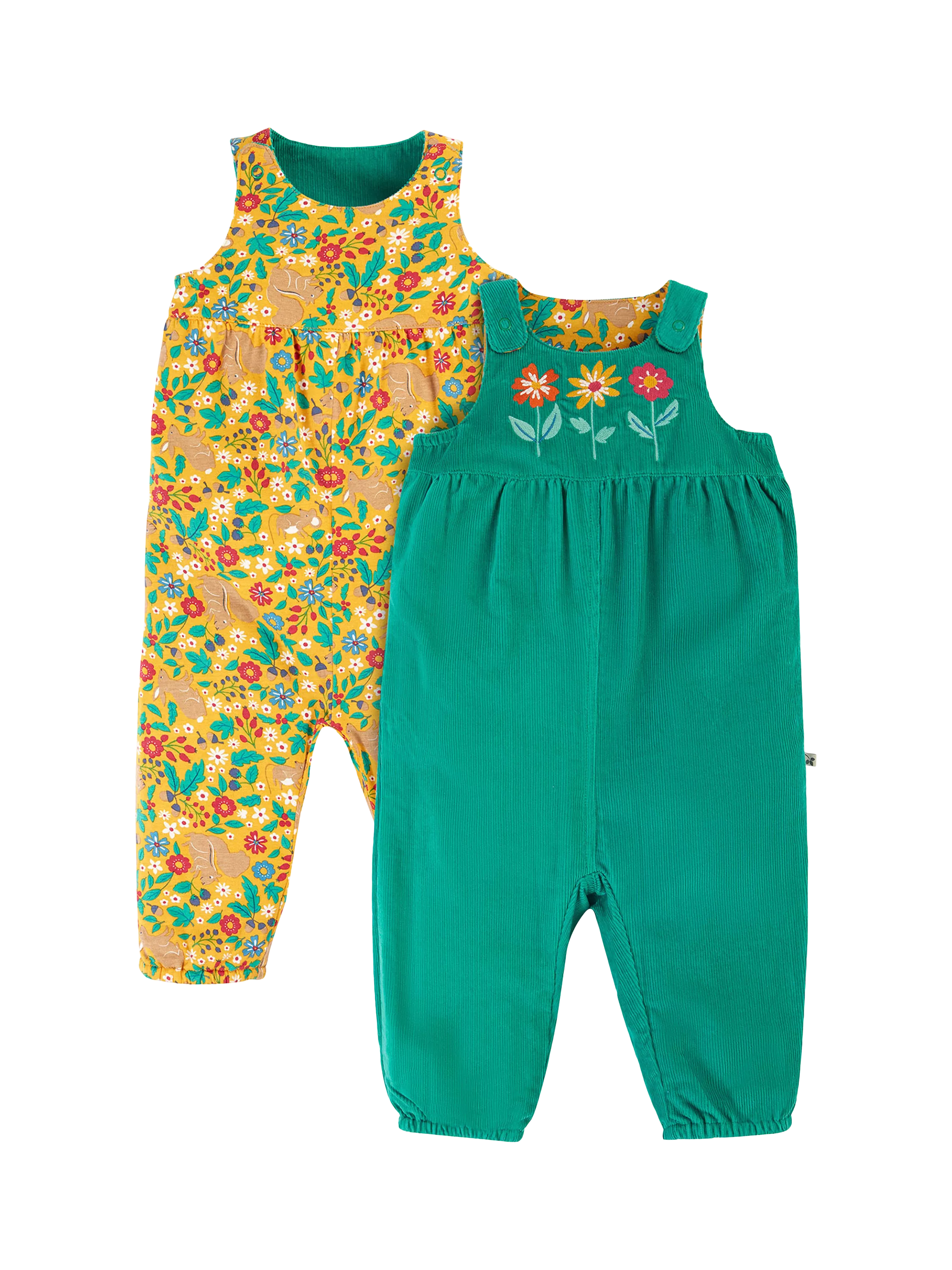 Frugi Kids' Lacey Reversible Dungarees, Iguana/Autumnfriends - McGrocer