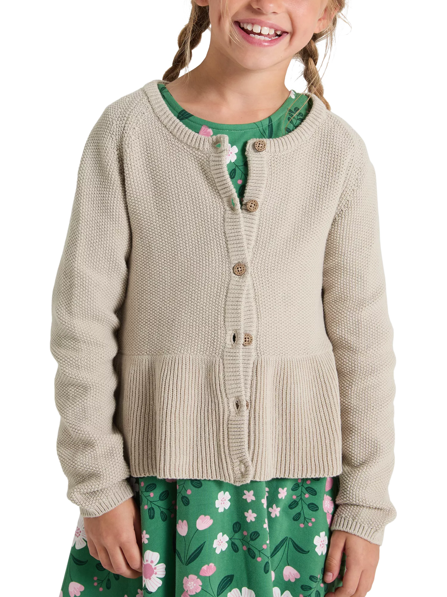 Polarn O. Pyret Kids' Organic Cotton Cardigan, Beige - McGrocer