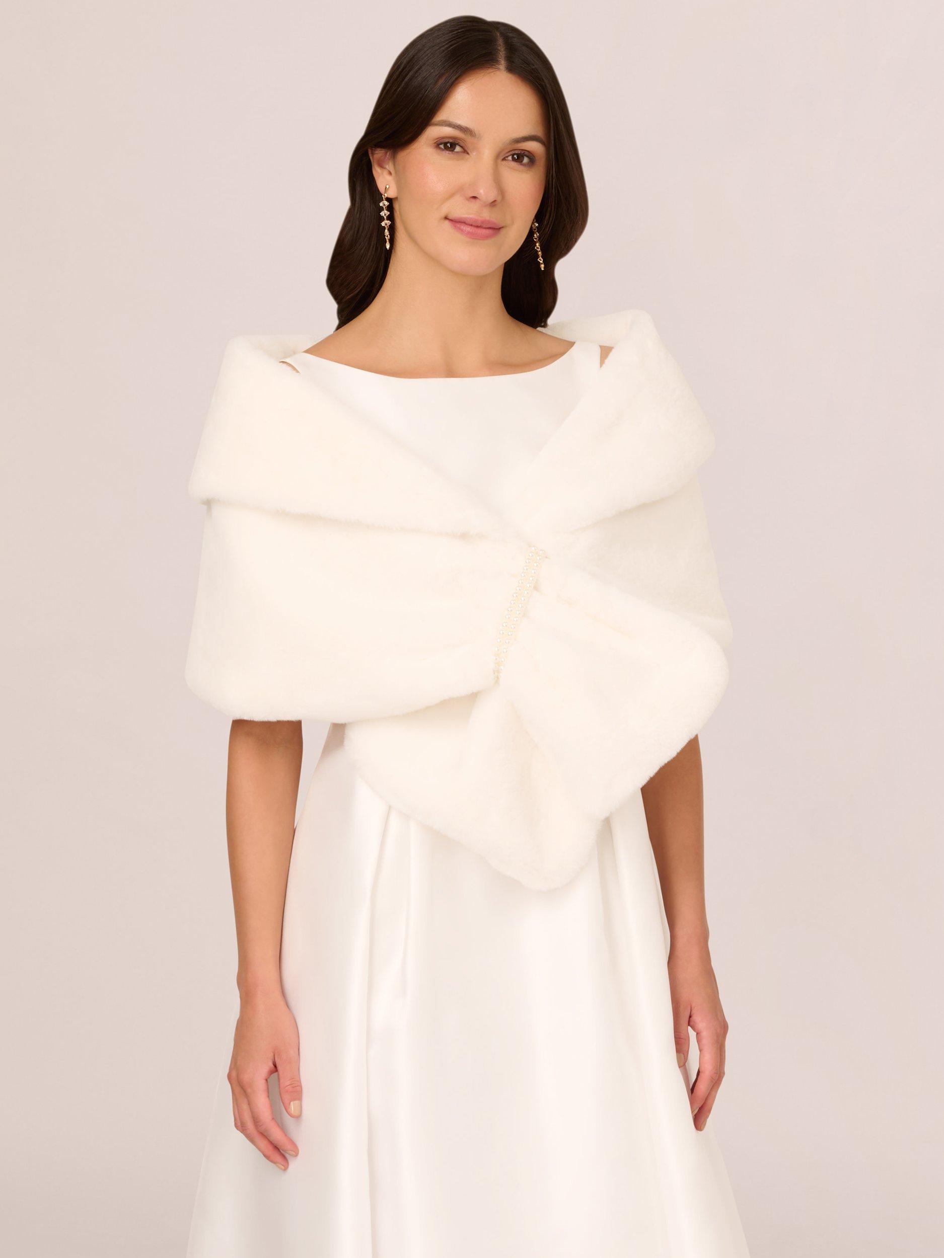 Faux Fur Shawl with Silky Satin Lining and Pearl Accent