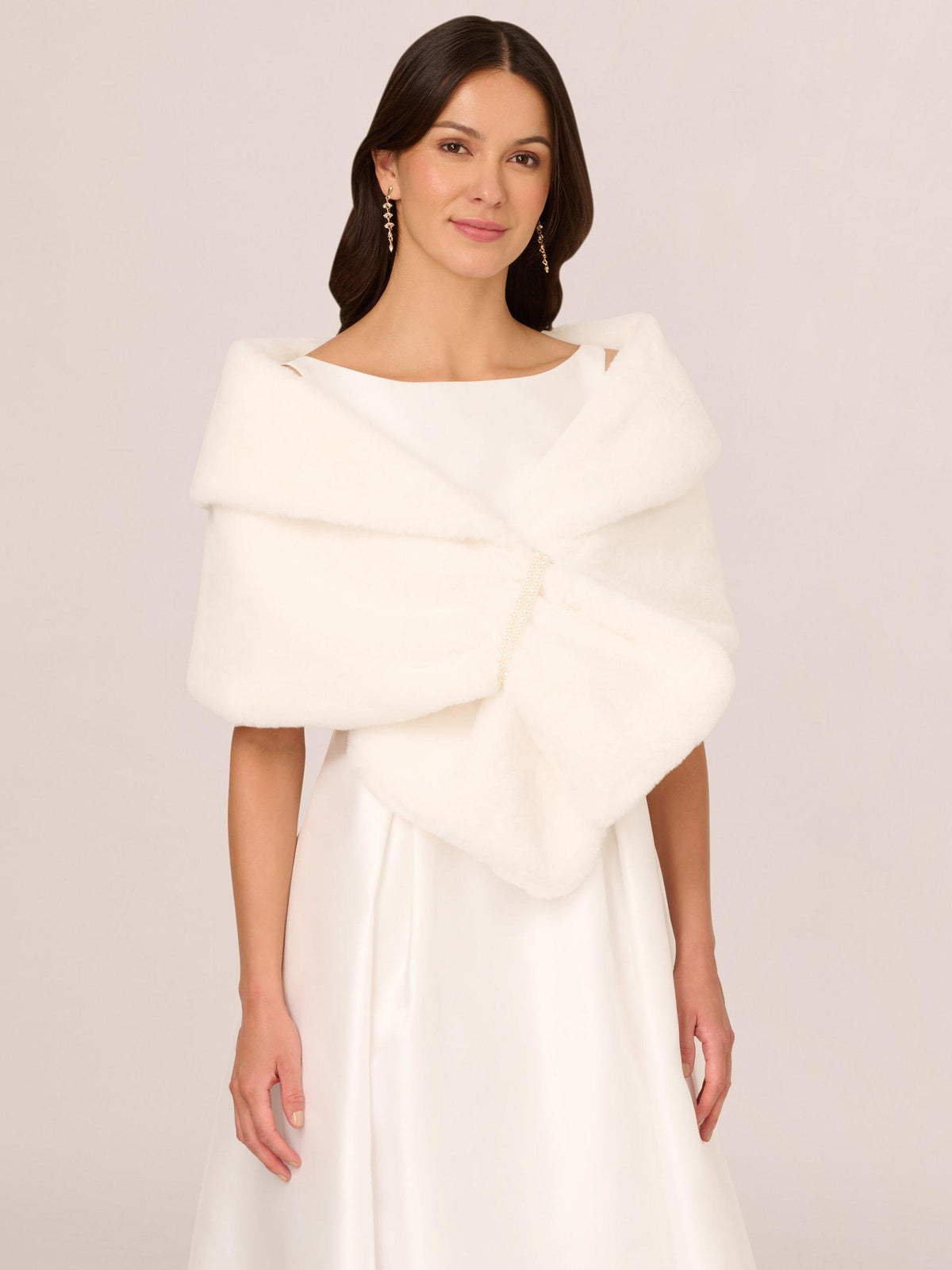 Faux Fur Shawl with Silky Satin Lining and Pearl Accent