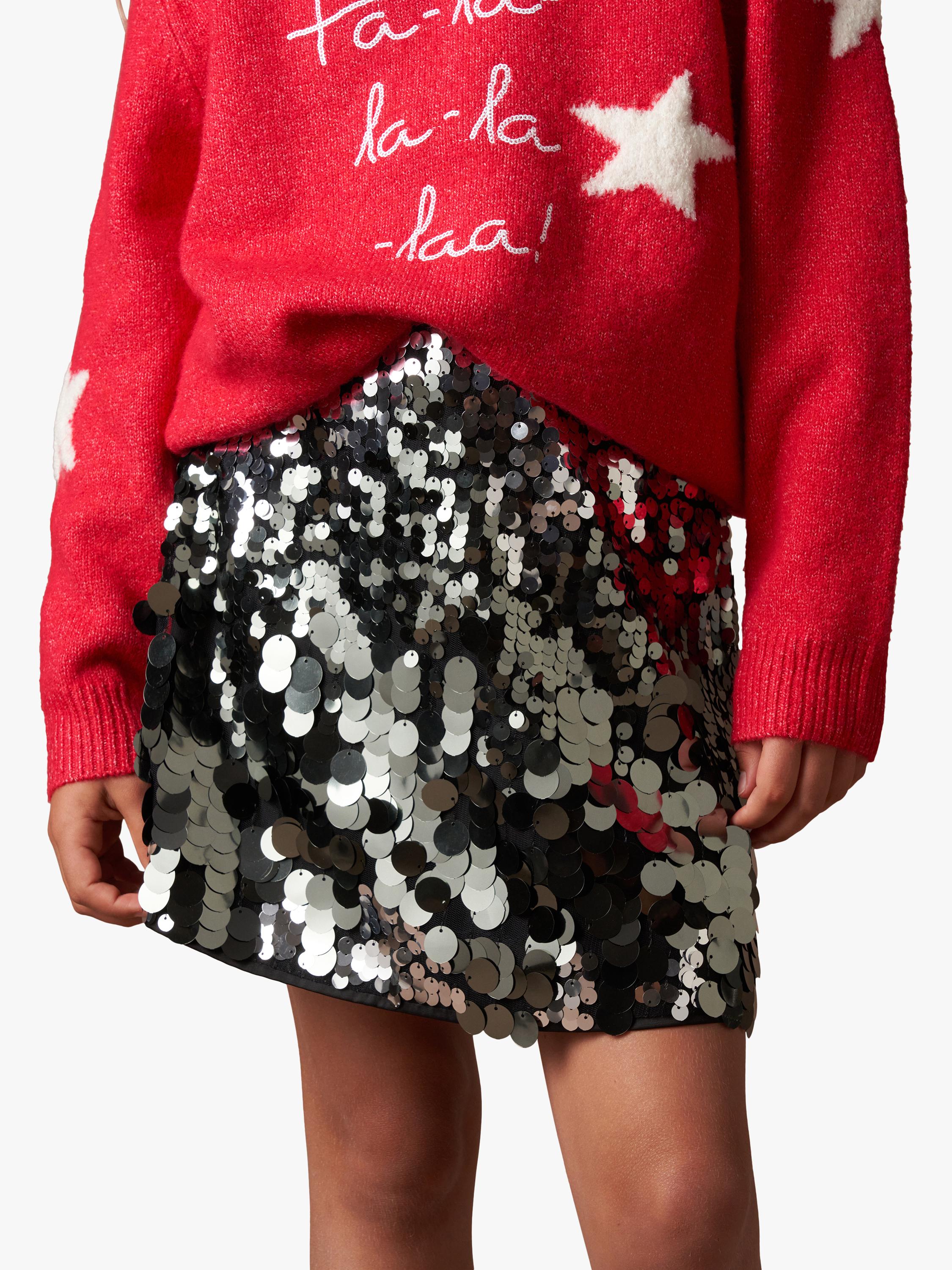 Kids' A-Line Mini Skirt with Silver Sequins and Side Zip