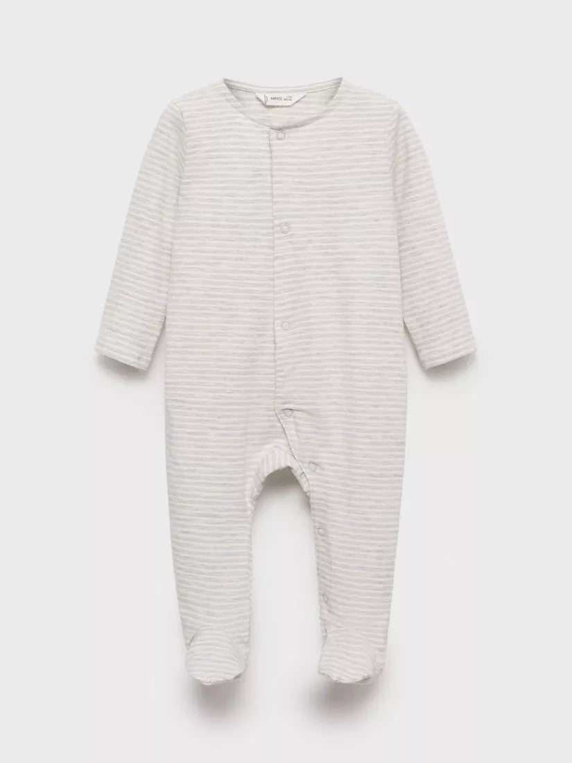Mango Baby Lagos Stripe Sleepsuit, Pastel Grey - McGrocer