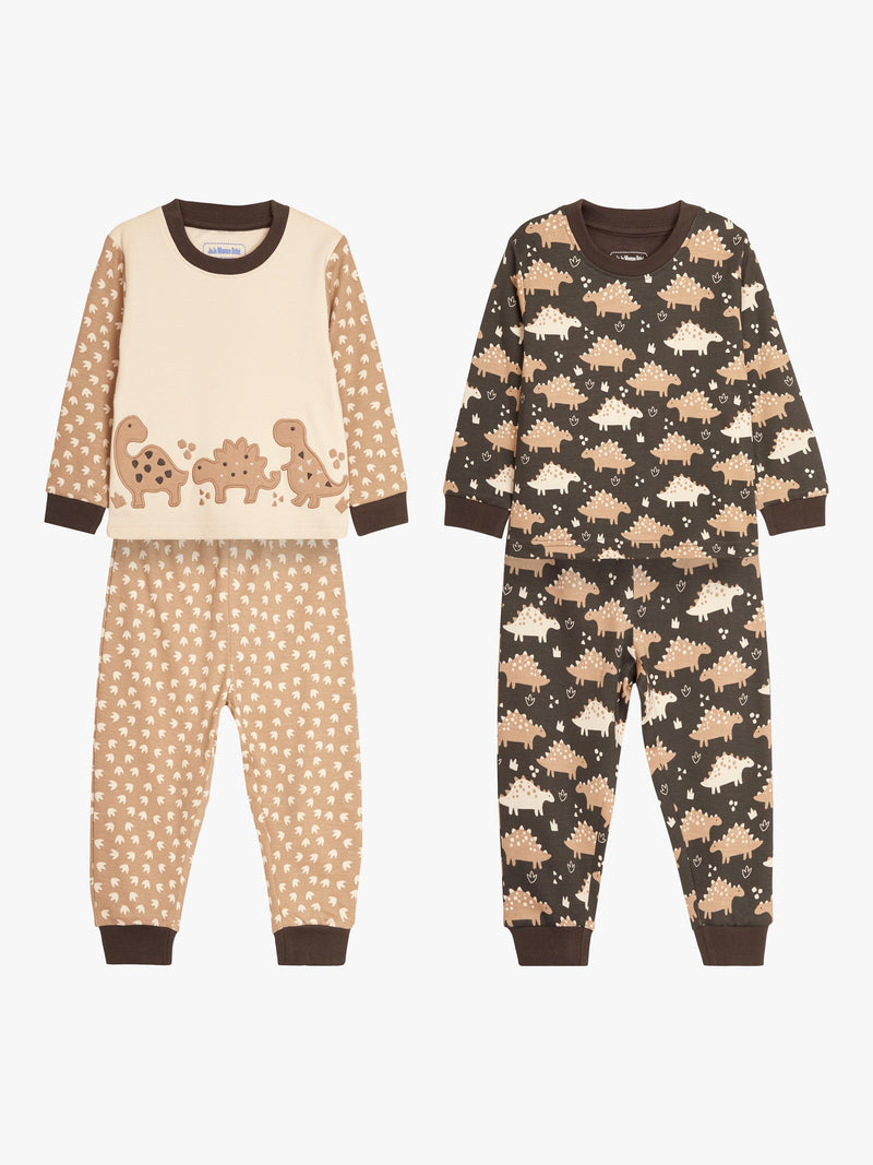 Cotton Dinosaur Jersey Pyjamas for Kids, Pack of 2