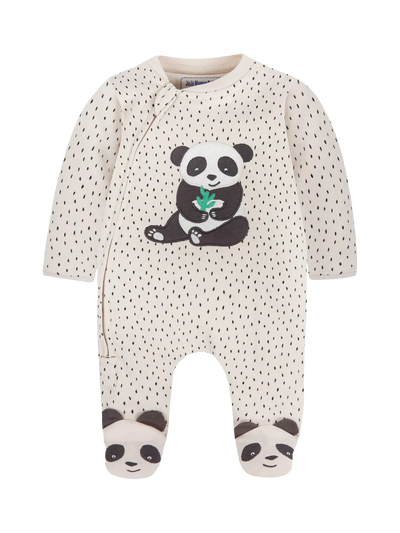 JoJo Maman Bébé Baby Panda Applique Sleepsuit, Stone/Black