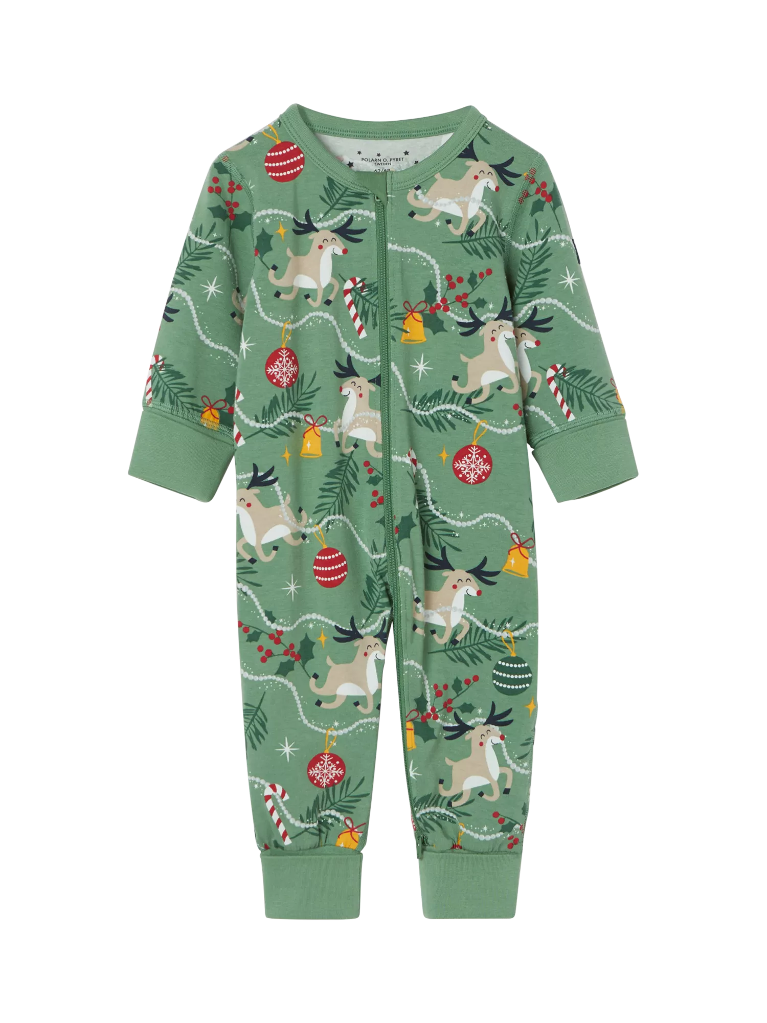 Polarn O. Pyret Baby Reindeer Print Sleepsuit, Green - McGrocer