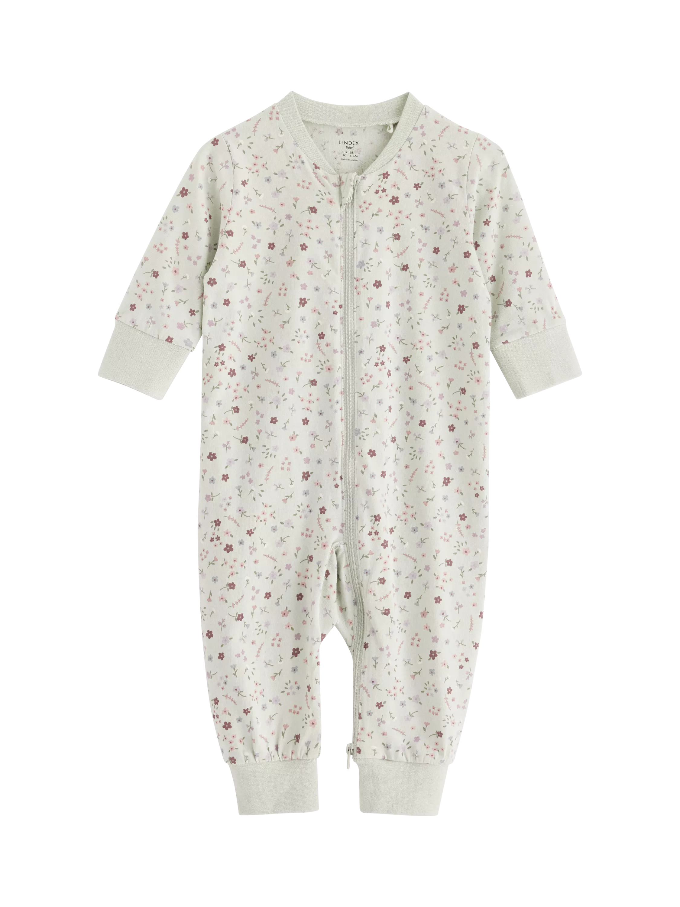 Lindex Baby Organic Cotton Floral Print Sleepsuit, Light Aqua - McGrocer