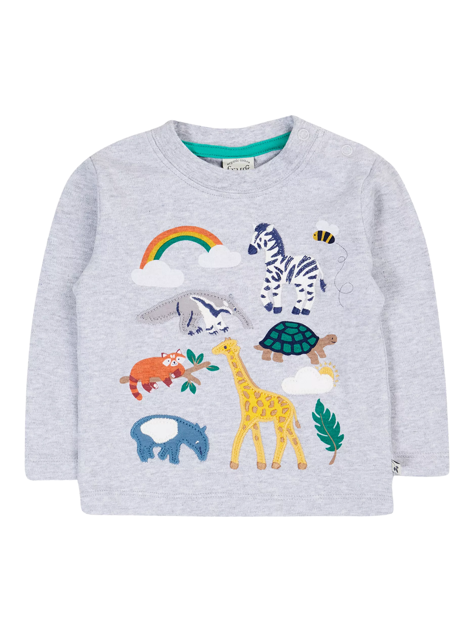 Frugi Baby Adventure Applique Top, Grey - McGrocer
