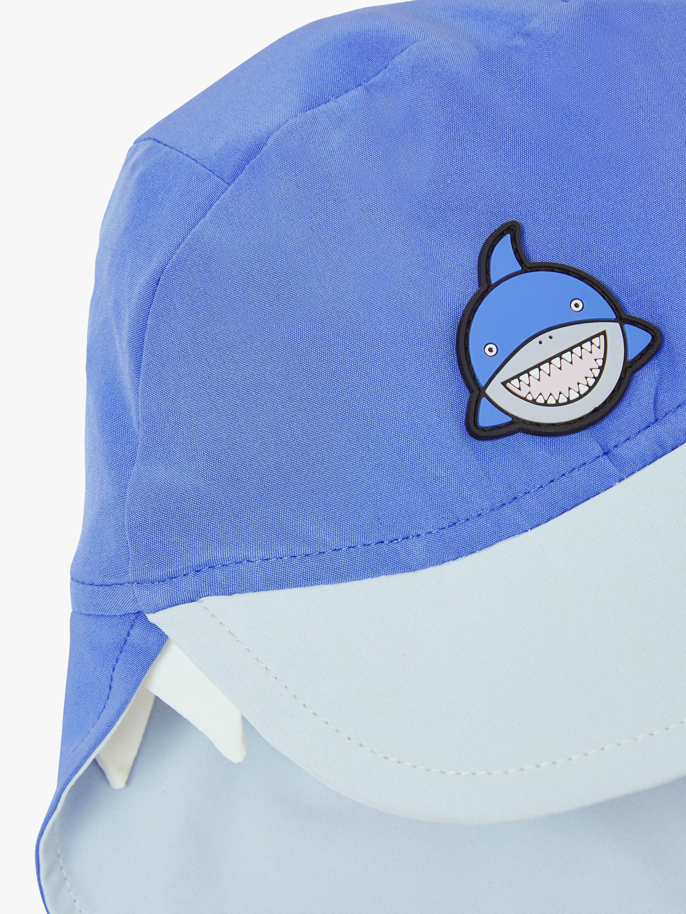 Roarsome kids' sun cap with peak and neck protector in blue, imported from the UK
