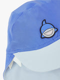 Roarsome kids' sun cap with peak and neck protector in blue, imported from the UK
