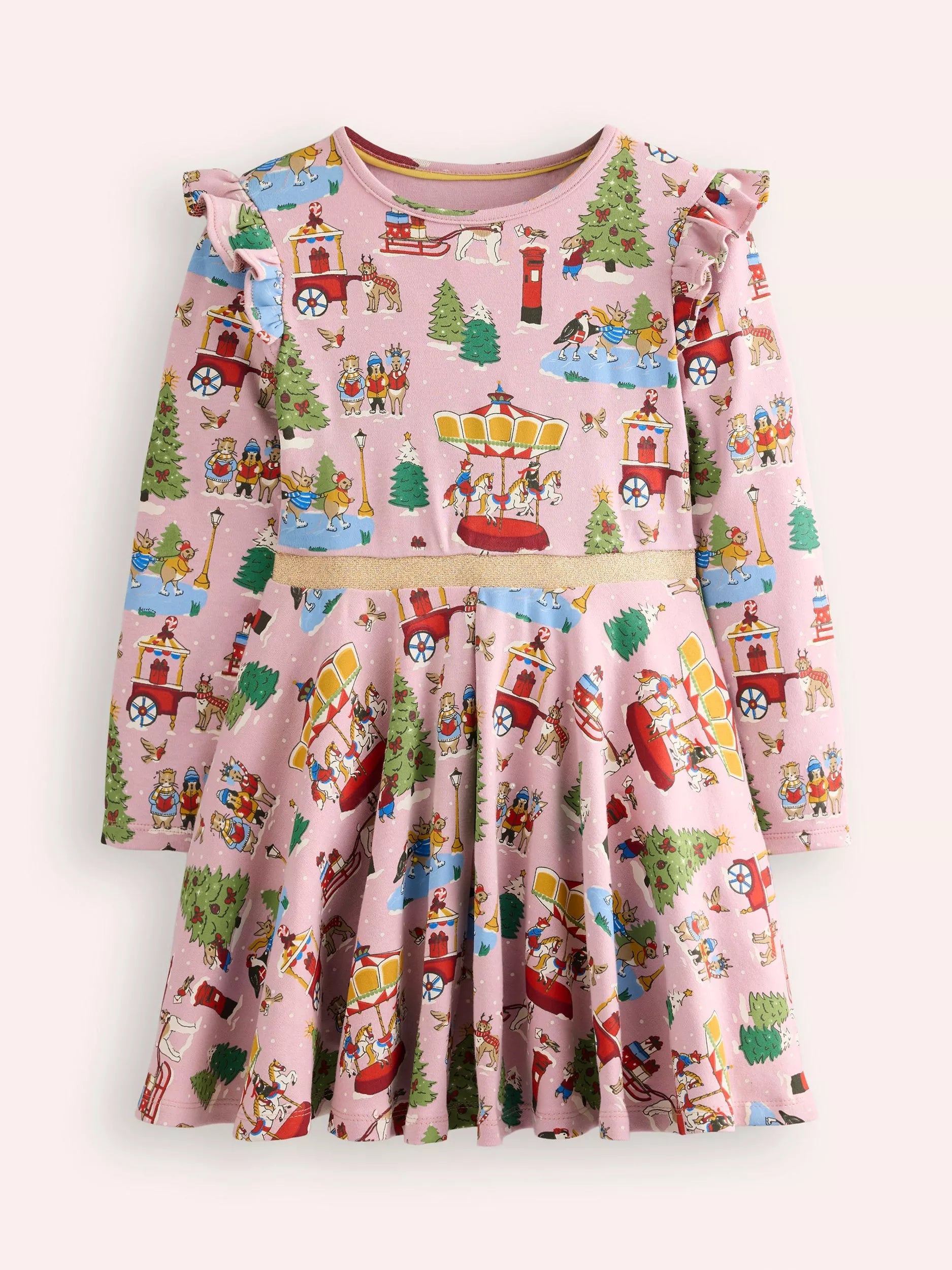 Mini Boden Mabel Cotton Twirly A-Line Dress, Pink Carousel - McGrocer