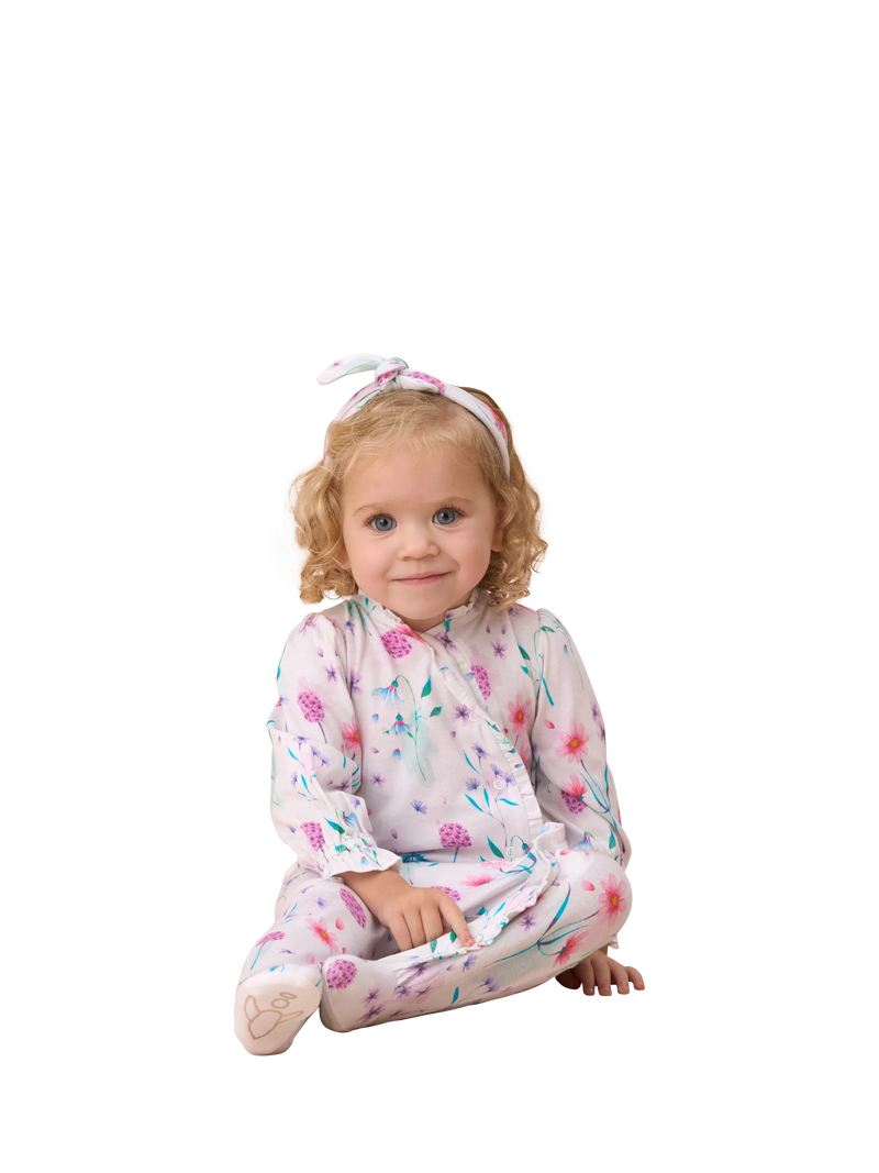 Angel & Rocket Baby Fleur Water Colour Print Babygrow and Headband, White - McGrocer